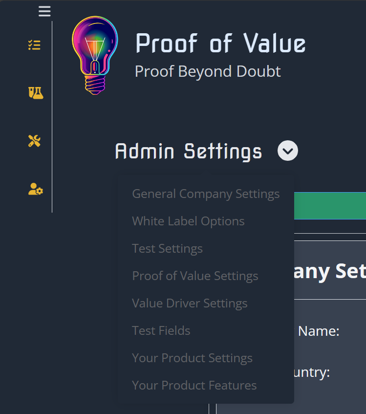 General Settings Menu