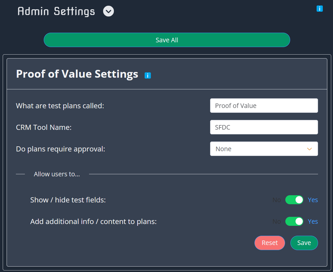 Admin - PoV Settings